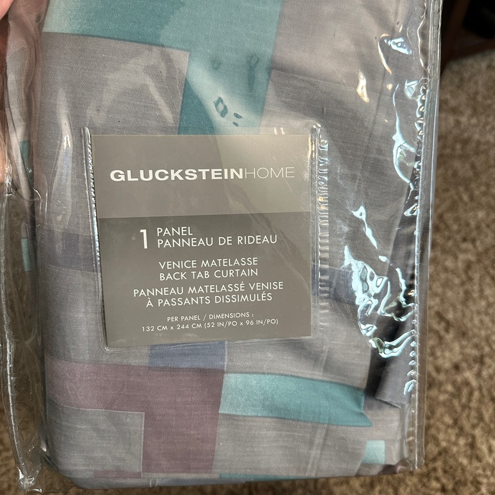 Venice Matelassé Back Tab Curtain - Gray and Blue